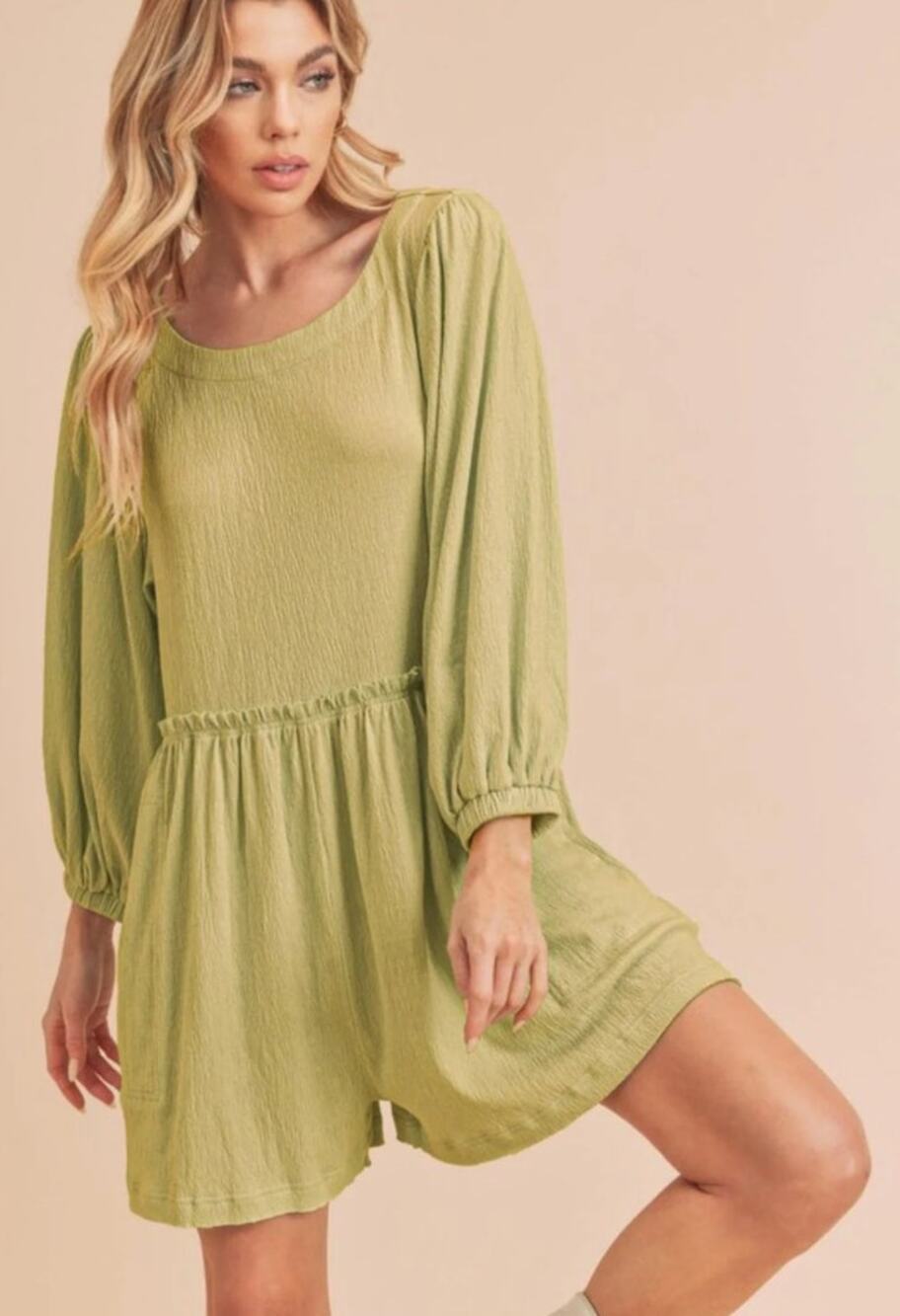 Aemi + Co Olive Green Frill Long Sleeve Romper Relaxed Fit Pockets Size S